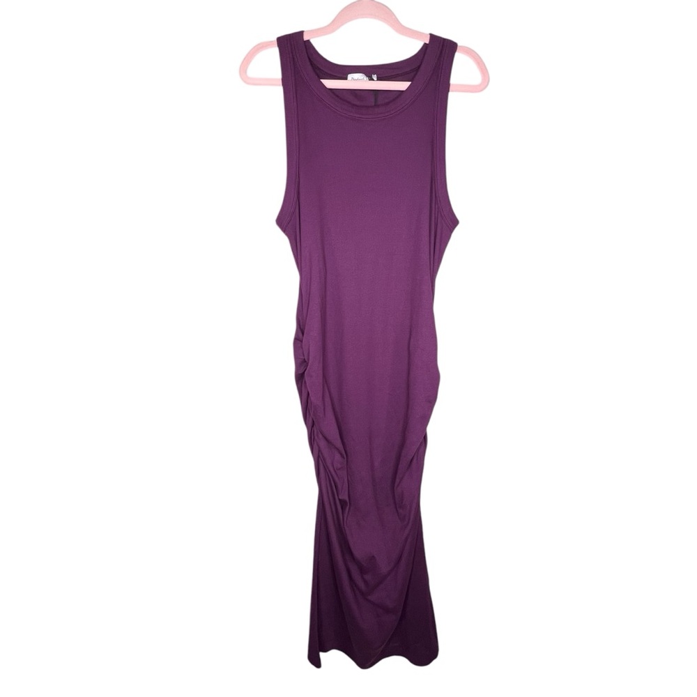 Michael Stars Wren Midi Dress W Slit Ultra Rib in Plum, Sleeveless Size XL